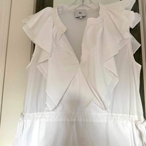 G. LABEL BY GOOP Connie Ruffle Mid-Length Dress Diner En Blanc Barbiecore - Picture 10 of 14